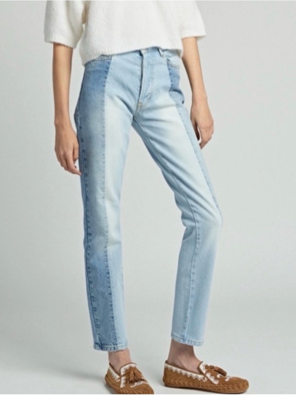 Ragdoll Light & Mid Wash Two-Tone Straight Leg Jeans